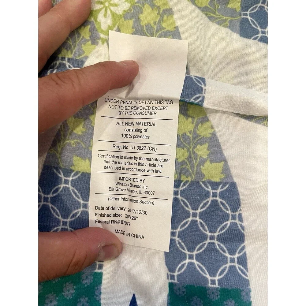 Quilted Double Wedding Ring Pillow Shams Blue Green Set of 2
